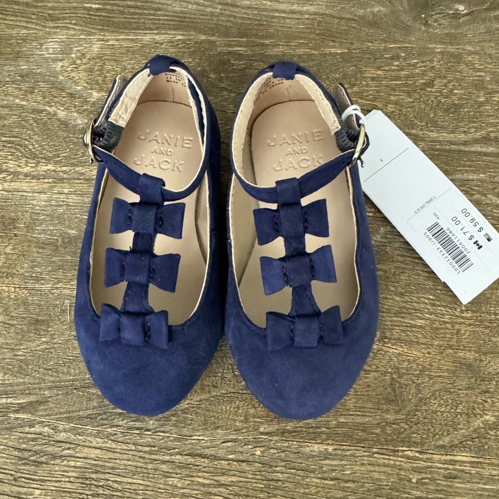 NWT Janie and Jack Girls Ballet Slipper Shoes in Navy Blue Suede Size 4